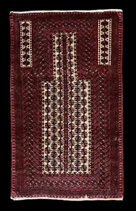 Traditional Vintage Hand-Knotted Carpet 3x5 Burgundy Brown Tan Wool Prayer Rug - Picture 1 of 16