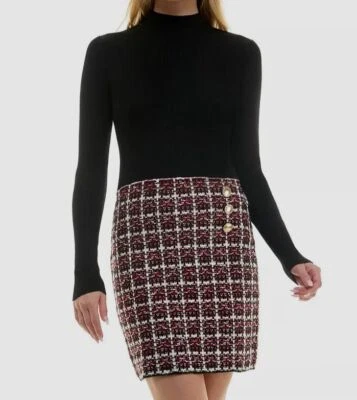 Vestido Bcx Juniors Para Mujer Negro Combo Falda Tweed Manga Larga Talla S Foto 1 de 4