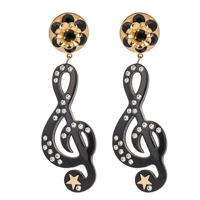 DOLCE & GABBANA Stelle Star Treble Clef Crystal Clip Earrings Gold Black 12331 - Image 1 of 3