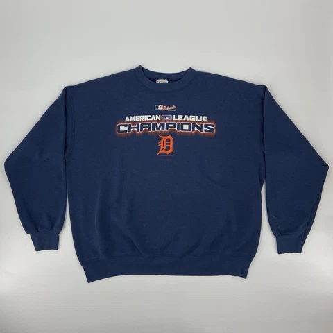 Detroit Tigers Sweater Mens Large Blue Orange MLB Baseball Sweatshirt Cover