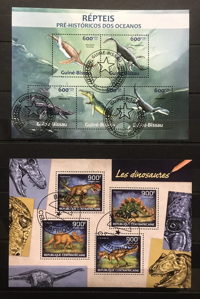 2x Dinosaurs / Reptiles on stamps CTO - YC - Image 1 of 1