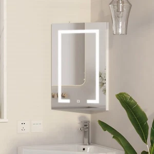 Corner Bathroom LED Lighted Mirror Cabinet Wall Medicine Cabinet Touch Switch - Picture 1 of 9