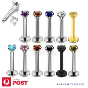 2-10PCs Labret Lip Piercing Bar Stud Ring Zirconia Surgical Steel Body Jewellery - Picture 1 of 9