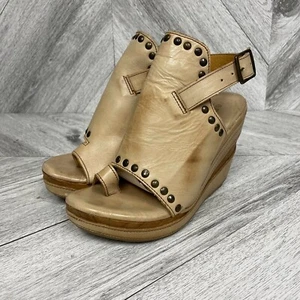 Bed STU Womens Beige Burnished Leather Studded Wedge Platform Joann Sandals 7.5 - Picture 1 of 12