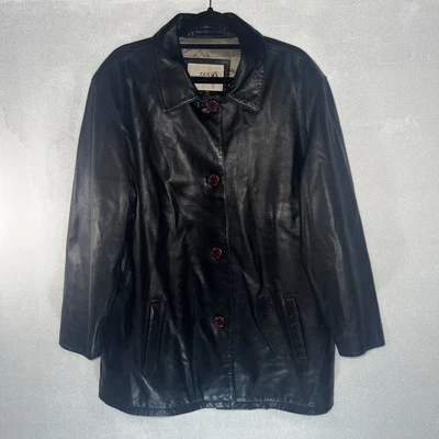 Chaqueta de cuero forrada con botones negra Sea Dream para mujer talla grande 4 botones Foto 1 de 4