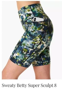 EUC Sweaty Betty Super Sculpt 8" Biker Shorts GREEN SPRING FLORAL XXL $68 Pocket - Picture 1 of 7