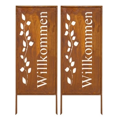 Sichtschutz Metall 2x 100x40 cm Willkommensschild Willkommen Edelrost Rostoptik  - Bild 1 von 4