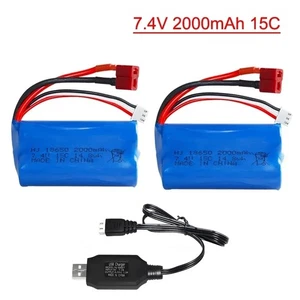 2Pcs 2S Li-ion Battery 2000mAh 7.4V Battery T Plug with 7.4V Battery Charger - Picture 1 of 11