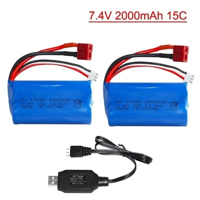 2Pcs 2S Li-ion Battery 2000mAh 7.4V Battery T Plug with 7.4V Battery Charger - Image 1 of 4