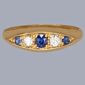 Antique Sapphire and Diamond Five-Stone Ring – 18ct Gold Hallmarked Chester 1914 - Picture 1 of 5