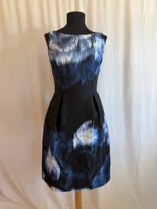 Lela Rose Blue Abstract Print Silk Dress - Size 0 Extra Small - Picture 1 of 6