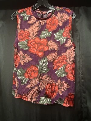 Alice + Olivia Flower Sleeveless Silk Blend Blouse Medium Petite Sheer Floral - Image 1 of 4