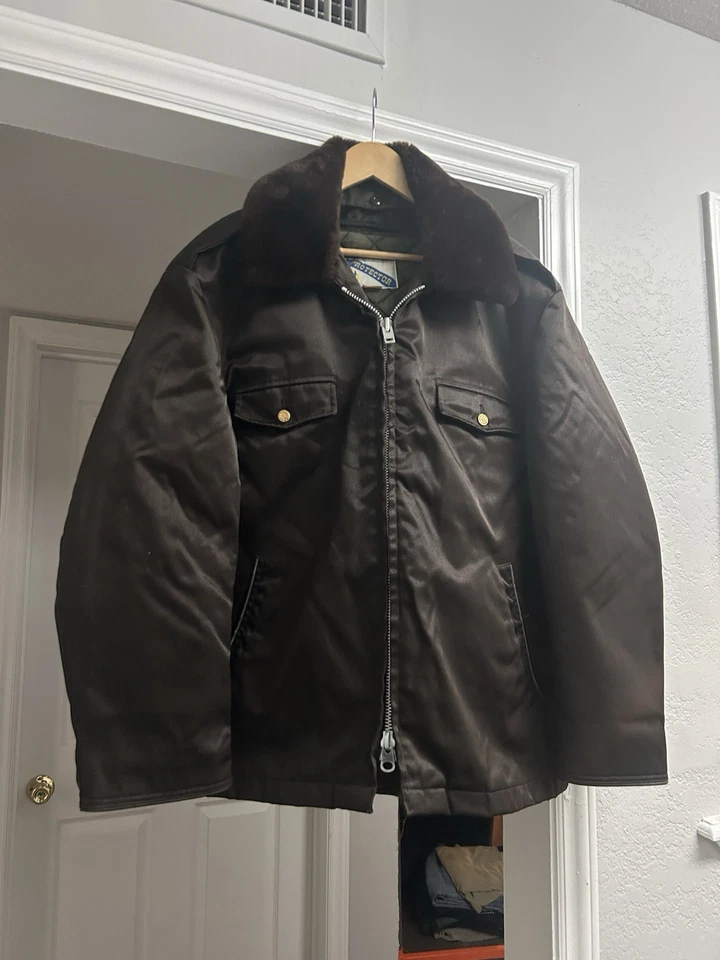 True Vintage Protector Police Bomber Jacket Size 48R Faux Fur Collar USA Made - Image 1 of 4