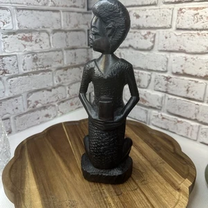 carved wood Statue Figure African lady Holding And Box - Picture 1 of 8