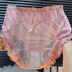 Womens Oversize Lace Transparent Panties Brief Princess Bow High Waist Underpant - Picture 1 of 8