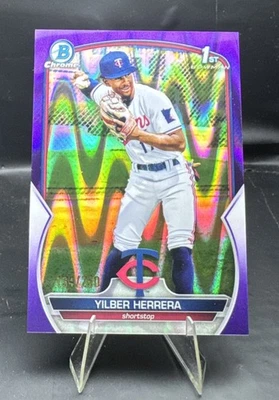 YILBER HERRERA SP 1st BOWMAN PURPLE WAVE SERIAL # /250 Prospect 2023 Card TWINS - Image 1 of 3