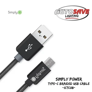 SIMPLY POWER - Type C USB Cable ~ Braided 3M Black ~ (ICTC08) **NEW IN STOCK** - Picture 1 of 10