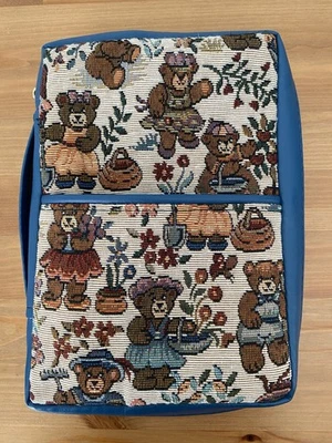 VTG Zippered Bible Case Cover Tapestry Teddy Bears 9.5" x 6.5" x 2" w/ Handle - image 1 of 4