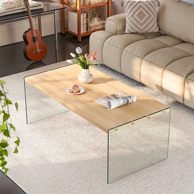 Lagre Modern Coffee Side Table Accent Table Transparent Glass Leg Home Office US - Image 1 of 4
