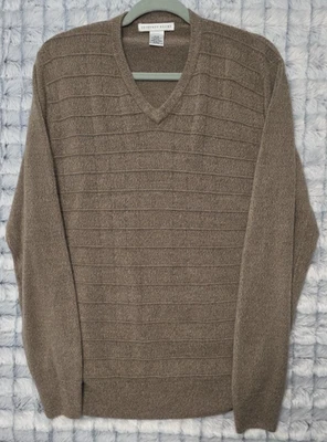 Geoffrey Beene Brown Ridge Knit Sweater Men's Medium V-neck Lightweight Casual - Image 1 of 3