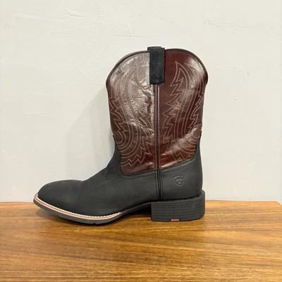 截肢左靴仅男式 12EE Ariat 方头牛仔黑色皮革 — 第 1/4 张图片