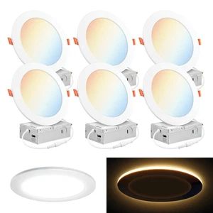 PARMIDA (6 Pack) 6 Inch 5CCT Ultra-Thin LED Recessed Ceiling Light with Night... - Picture 1 of 8