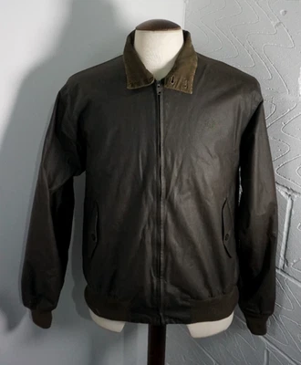 Mens Fred Perry Made in England Brown Waxed Bomber Jacket - Size Medium — 第 1/4 张图片