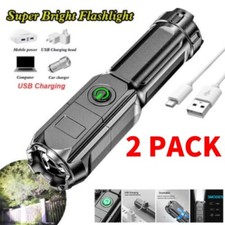 2 Pack Rechargeable 990000LM LED Flashlight Tactical Super Bright Torch Zoomable
