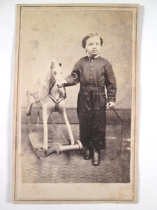 1860's CDV - Boy and Wooden Horse Rocker & Riding Crop - Cuba NY - Picture 1 of 2