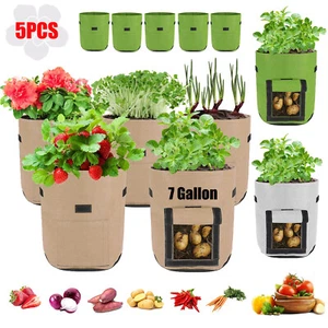 5-10PCS Garden Vegetable Potato Planting Bags 7 Gallon Non Woven Fabric Pot US - Picture 1 of 24