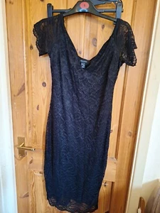 New Look Lacy Black Short Sleeve Dress Size Uk 12 Bodycom - Picture 1 of 3