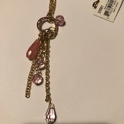 COLLAR COLGANTE COOKIE LEE CRISTAL ROSA GOTA TONO DORADO 19" CON EXTENSOR DE 3" Nuevo  Foto 1 de 4