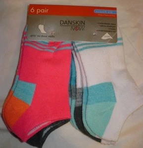 Danskin Now Girls No Show Socks 6 Pair Size Large 4-10 Pinks Blues Stripes NEW - Picture 1 of 2