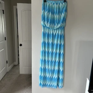 Cynthia Crowley Strapless Maxi Sheer Chevron Patterned Dress Sz M - Picture 1 of 7