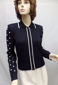 St. John Knit Jacket Cardigan Dark Brown White Popcorn Trim SZ 4 NWOT - Picture 1 of 6