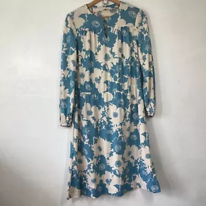 Womens Cream and Blue Floral Print Long Sleeve Dress Size 16-18 - Picture 1 of 7