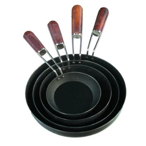 Iron Fry Pan with Wooden Handle Iron Tawa Flat Tava Black Flat Iron Heavy Duty - Picture 1 of 2