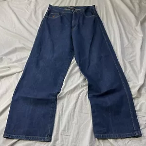 Vtg Rocawear Y2K Baggy 34 X 32 Dark Wash Denim Hip Hop Wide Leg Jeans Pipes - Picture 1 of 12