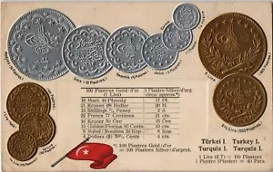 Vecchia cartolina numismatica monete d'epoca dalla Turchia (1100) - Foto 1 di 2