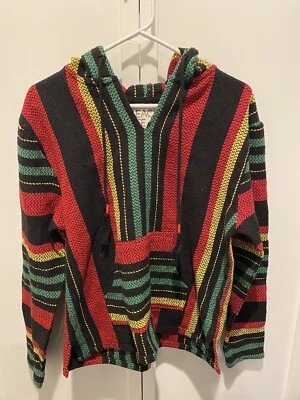 Poncho Hoodie Beach Life By Ladrft Baja Size Small Cotton Pullover Red Black - Image 1 of 4