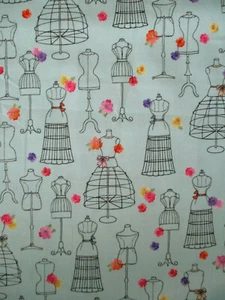 DRESS FORMS MANNEQUINS FLOWERS MANNEQUIN TEAL GRN DIGITAL ART COTTON FABRIC BTHY - Picture 1 of 9