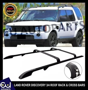 FOR LAND ROVER DISCOVERY 3 & 4 FULL BLACK RACK ROOF RAILS CROSS BARS ANTI THEFT - Picture 1 of 18