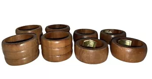 Vintage Mix Lot of 8 Burma Teak Wood Napkin Rings Holders Made Hong Kong - Picture 1 of 12