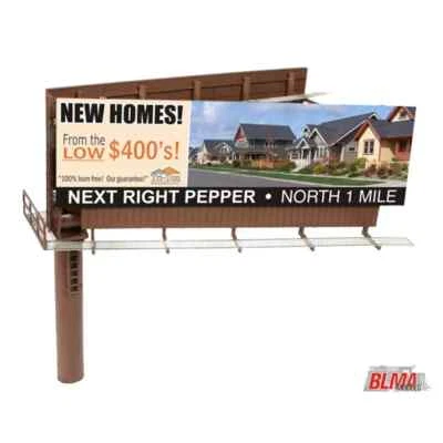 MODERN TWOSIDED ROADSIDE BILLBOARD w/SIGNAGE - HO Scale BLMA BUILT  - NEW OOP - Image 1 of 4