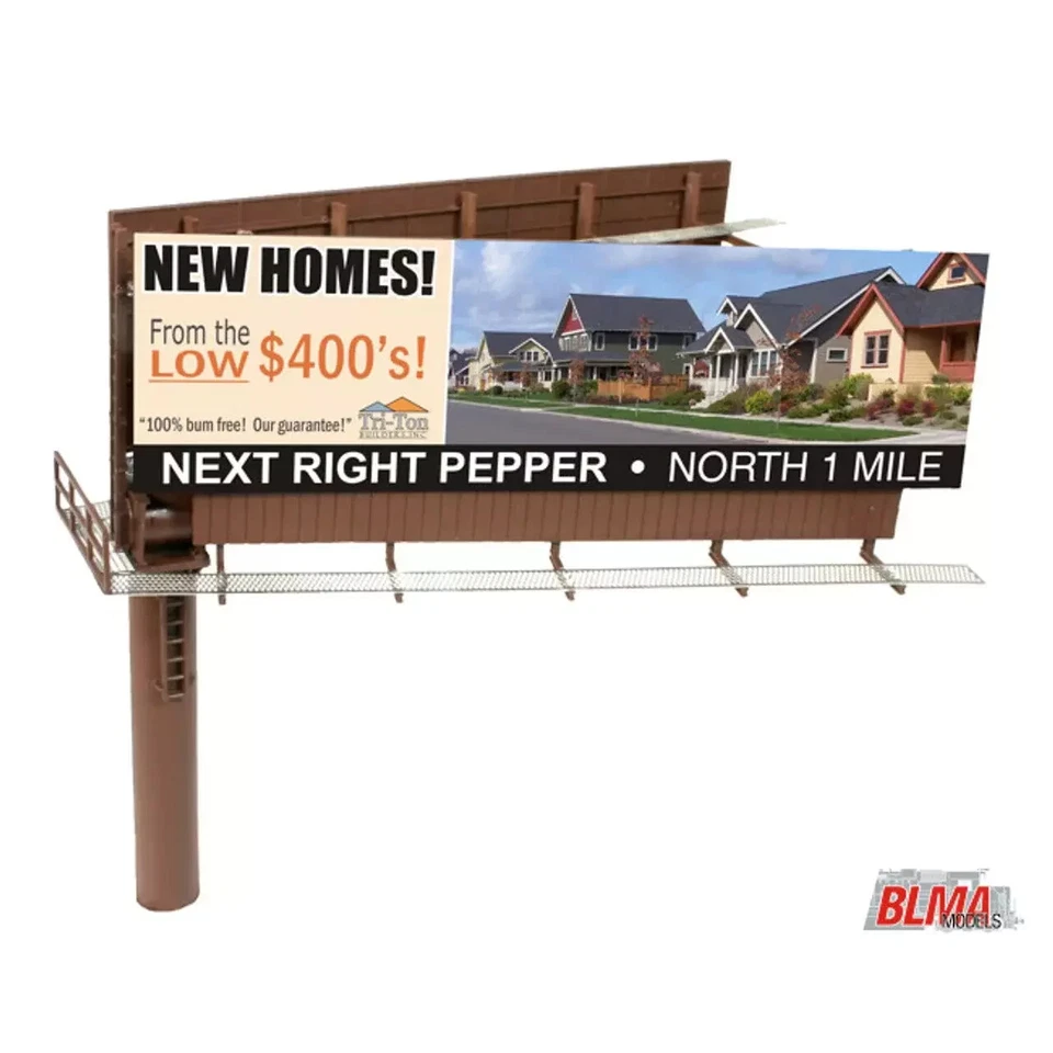 MODERN TWO-SIDED ROADSIDE BILLBOARD w/SIGNAGE - N Scale BLMA BUILT - NEW OOP - Image 1 of 4