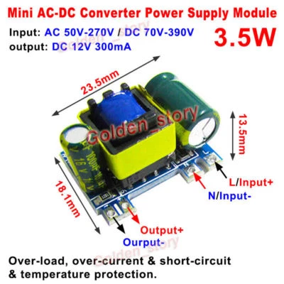 Mini AC-DC 110V 120V 220V 230V to 12V 300mA 3.5W Converter Power Supply Module - Image 1 of 4