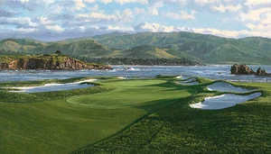 "The 17th Hole Pebble Beach Golf Links" Linda Hartough 36" Giclee Canvas - Picture 1 of 1