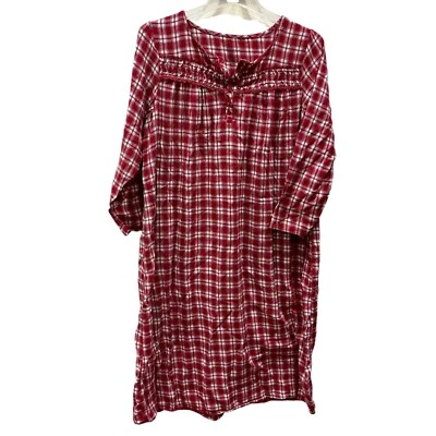 Croft barrow Red White Flannel Plaid Women's Nightgown Pajamas 1x Long Checkered - Image 1 of 4