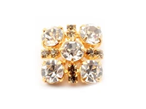 Vintage Czech hand crafted gold plated metal glass rhinestone button - Picture 1 of 3