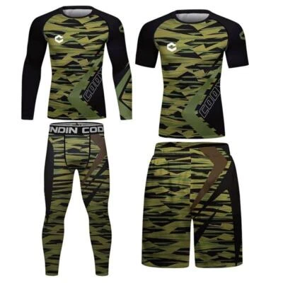 Fast Ship Camouflage Style Brazilian Jiu Jitsu BJJ MMA Rashguard Shorts Spats - Image 1 of 4